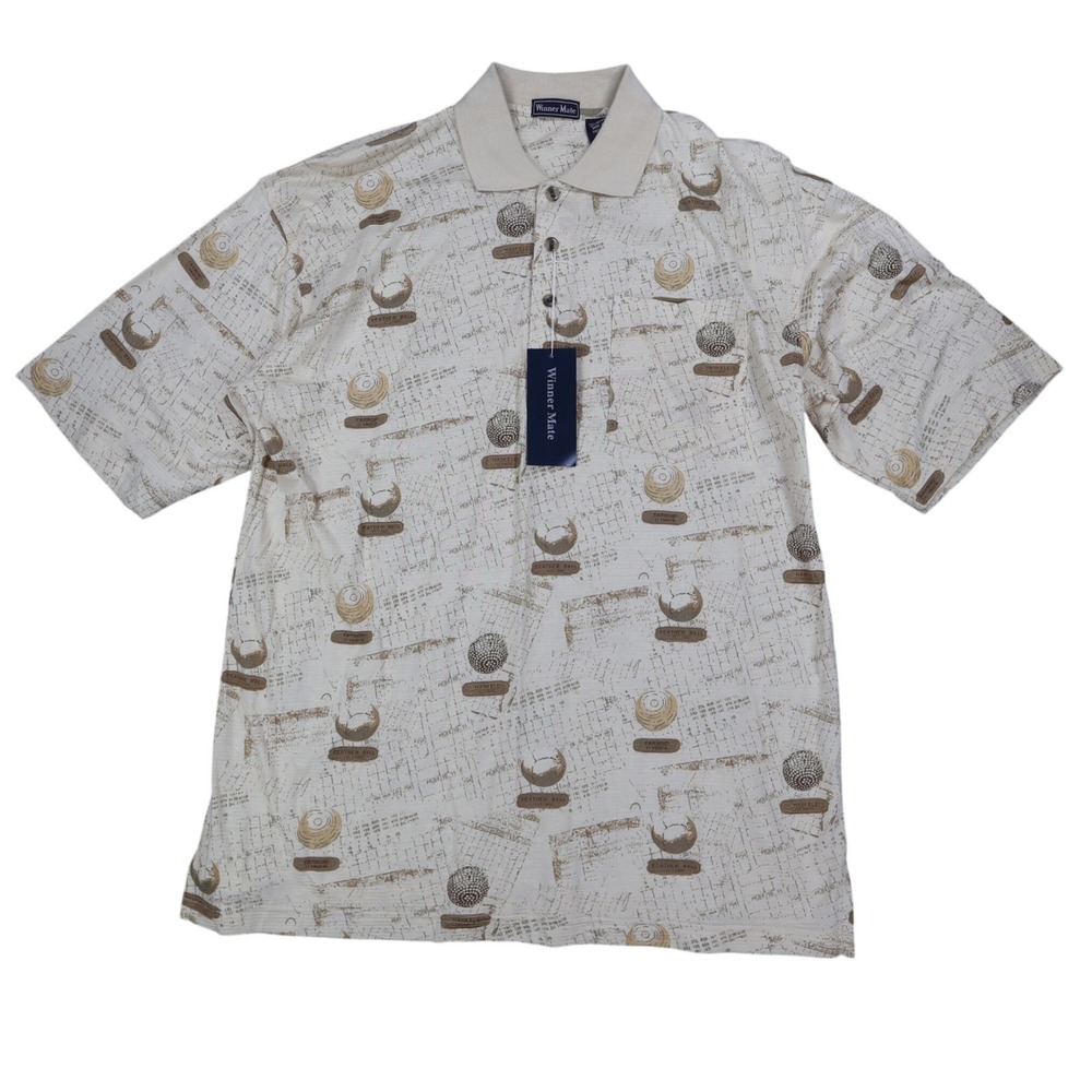Winner Mate Golf Polo Shirt Mens Size Medium Vintage Sahara Cotton Rayon Print